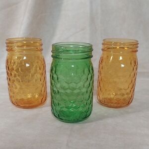 Vintage Style Honeycomb Hexagon Colored Glass Jars (Set of 3)